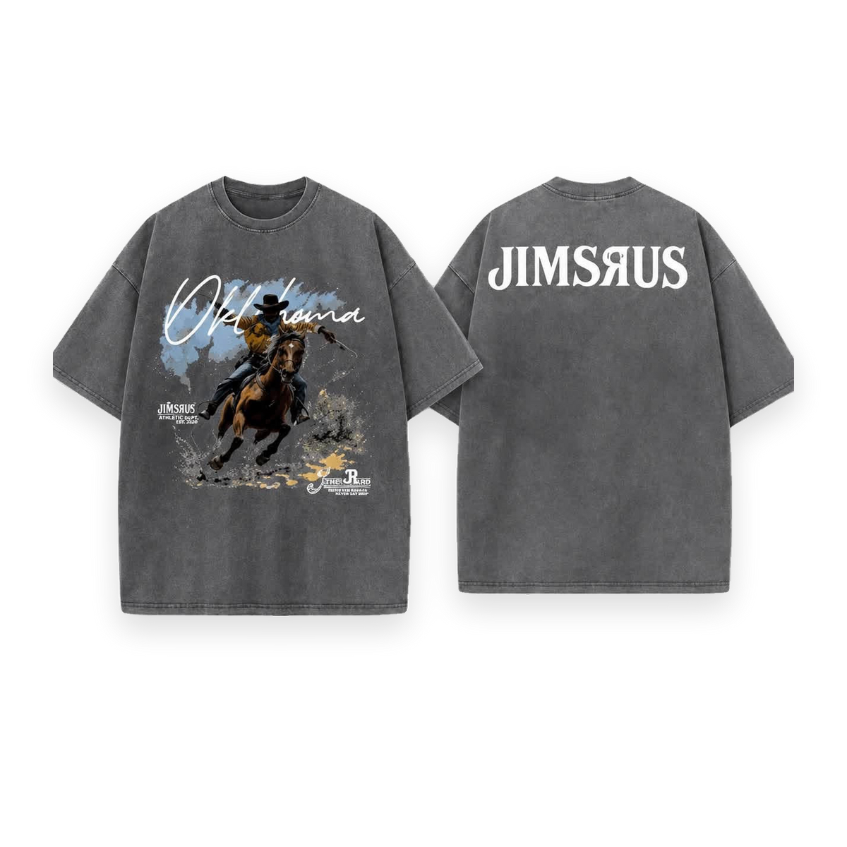 Oklahoma Cowboy Tee transparent floating product photo; original JIMSRUS design