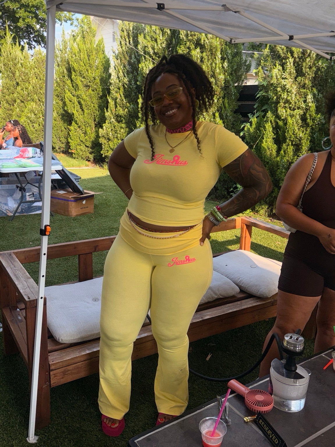 JIMSRUS customer wearing pastel set in yellow